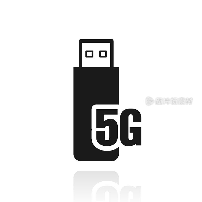 5G USB调制解调器。白色背景上反射的图标